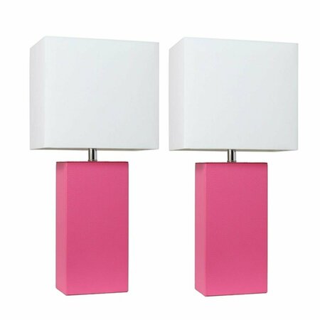 FEELTHEGLOW Modern Leather Table Lamps with White Fabric Shades, Hot Pink, 2PK FE3356542